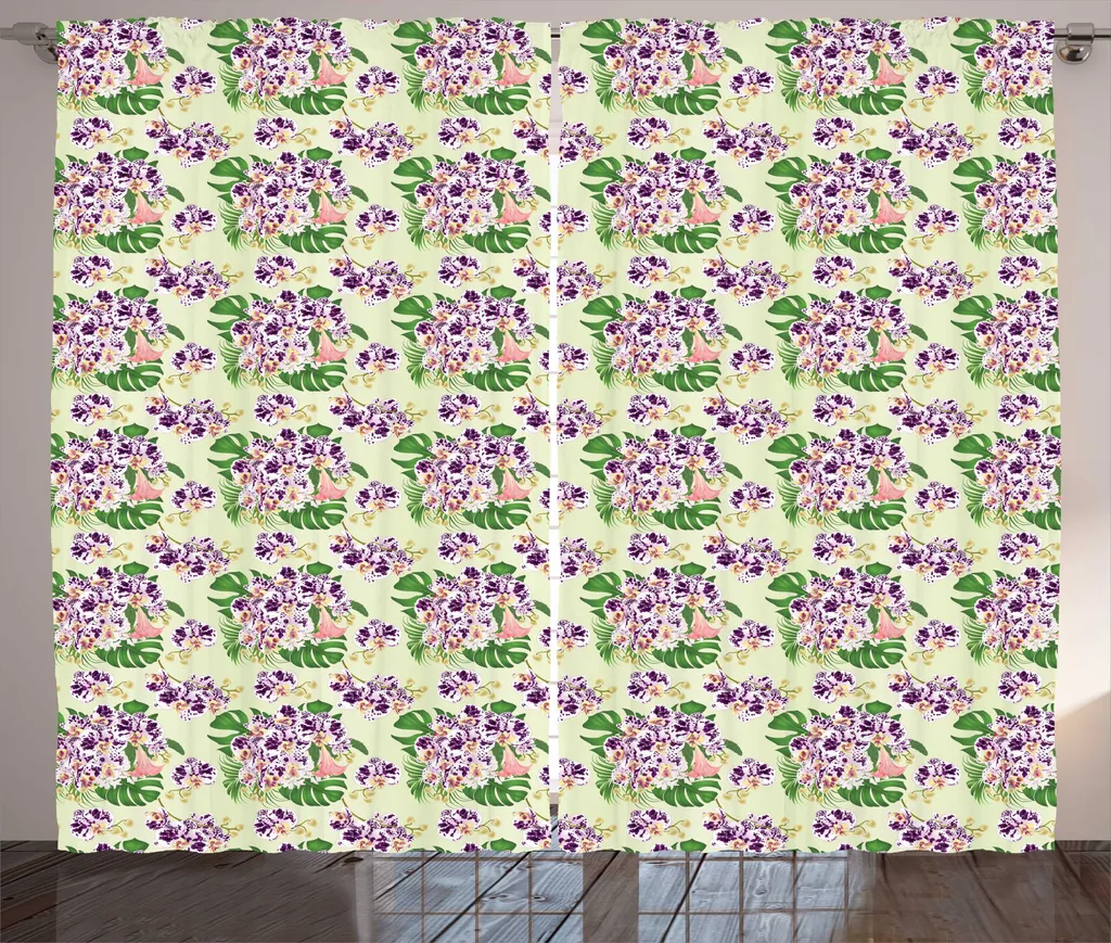 Rideaux de salon à motifs fleurs d'orchidée et philodendron 280x225 cm
