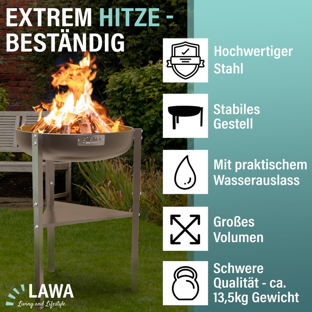 304 / V2A Edelstahl Feuerschale 60 cm mit 3 Höhen Produktbild 6