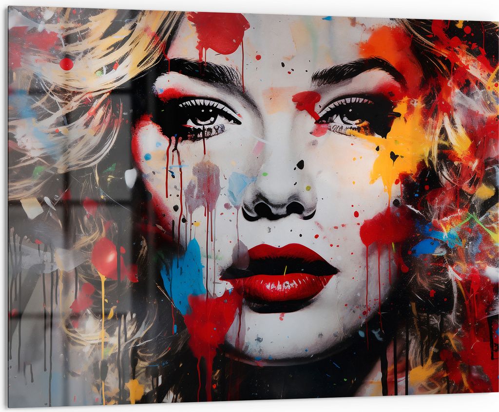 DEQORI Küchenrückwand Glas 80x60 cm 'Pop Star Farbexplosion' Spritzschutz Bad Rückwand Küche