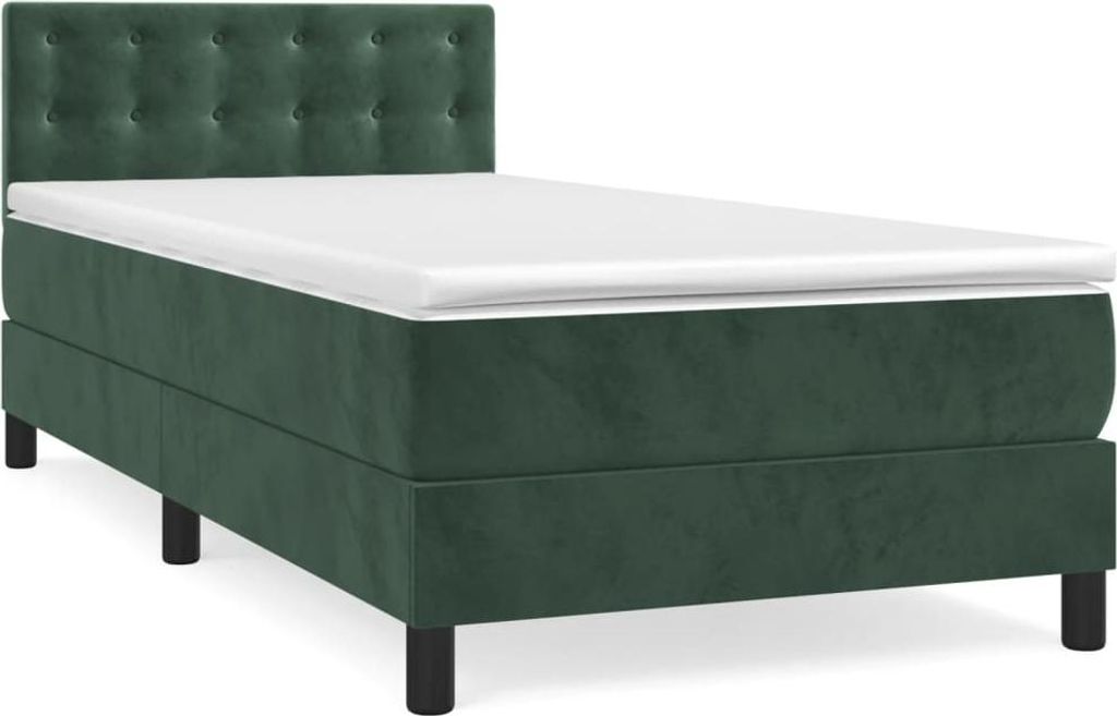 vidaXL Boxspringbett mit Matratze Dunkelgrün 90x190 cm Samt