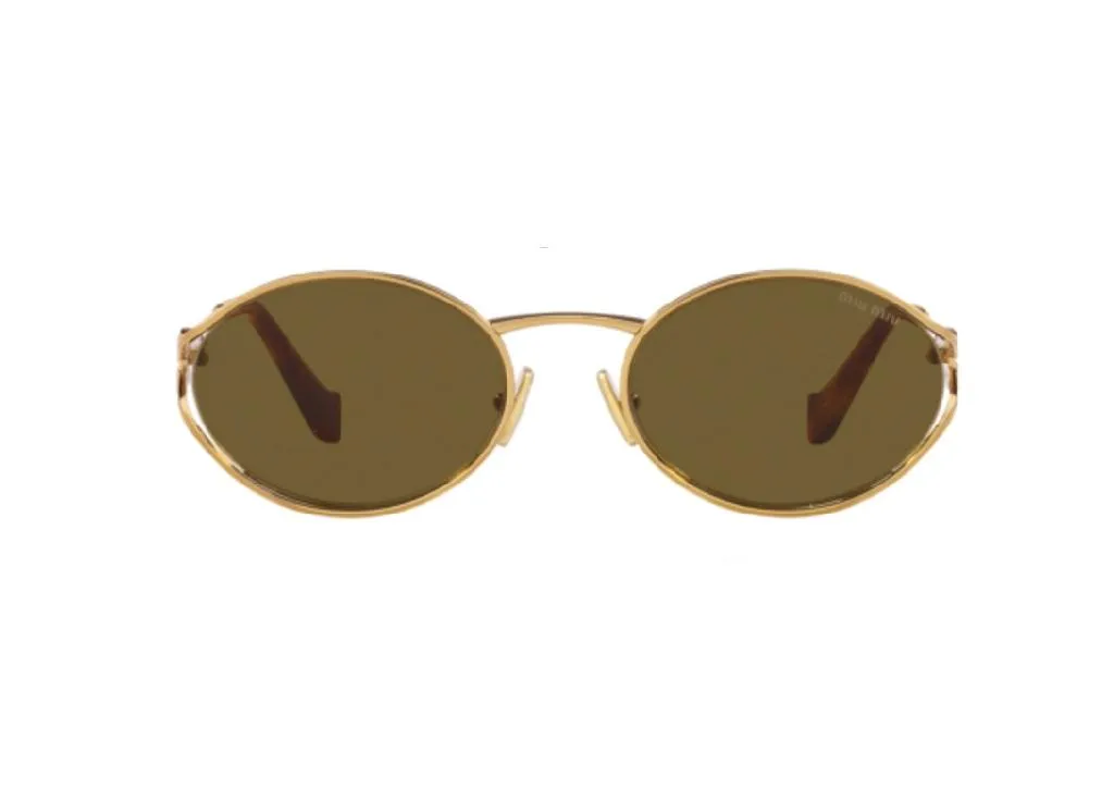 Lunettes de soleil femme Miu Miu en métal doré avec verres marron chic