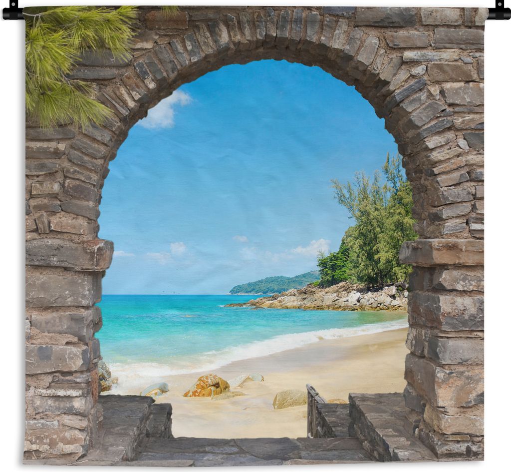 MuchoWow Wandteppich Wandbehang Transparent - Strand - Tropisch - Sommer 60x60 cm Tapisserie Dekoration Wandtuch - Dekorationen - Wand Decke