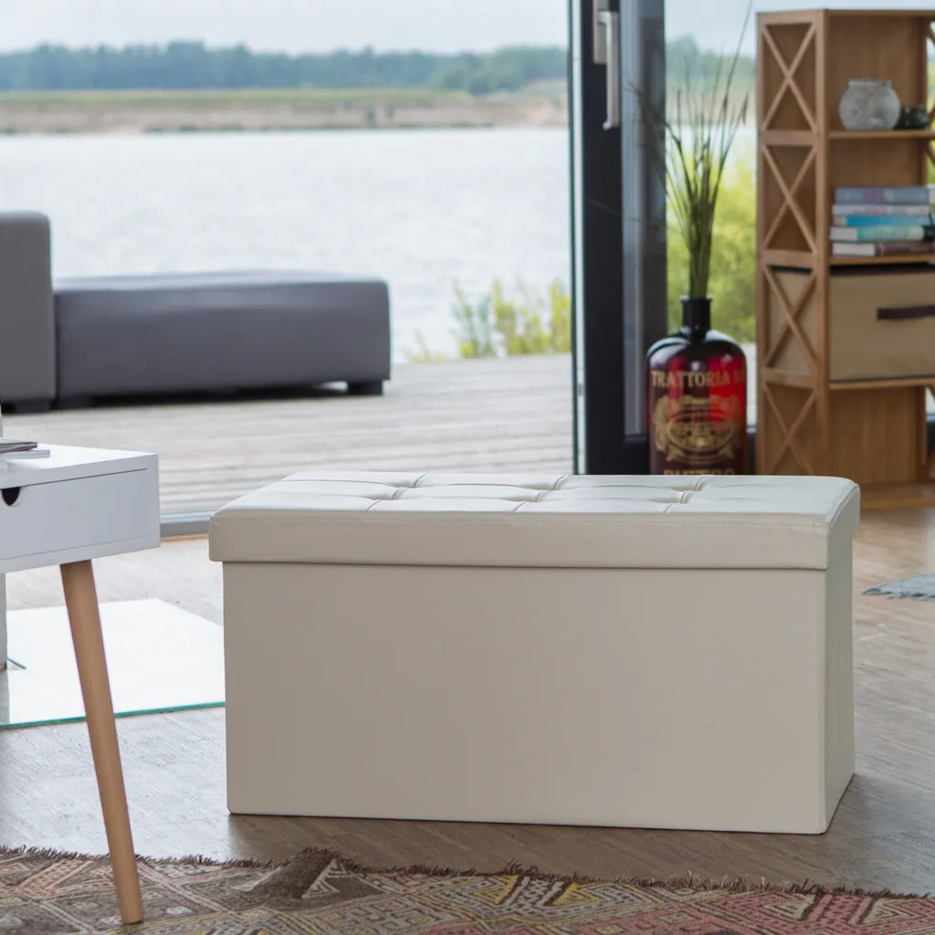 Cassapanca Beige RD19044 Pieghevole - Panca Imbottita Salvaspazio 80L - 2
