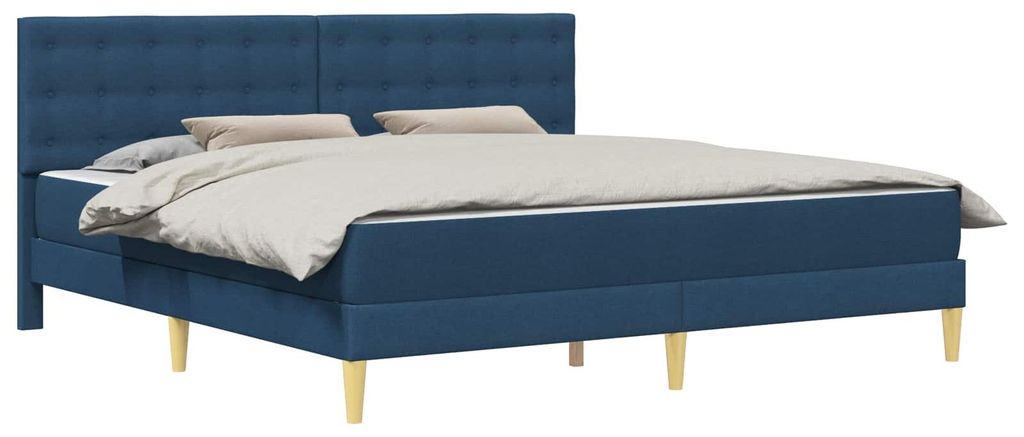 Bettgestell mit Matratze mit Kopfteil Blau 200 x 200 cm Stoff