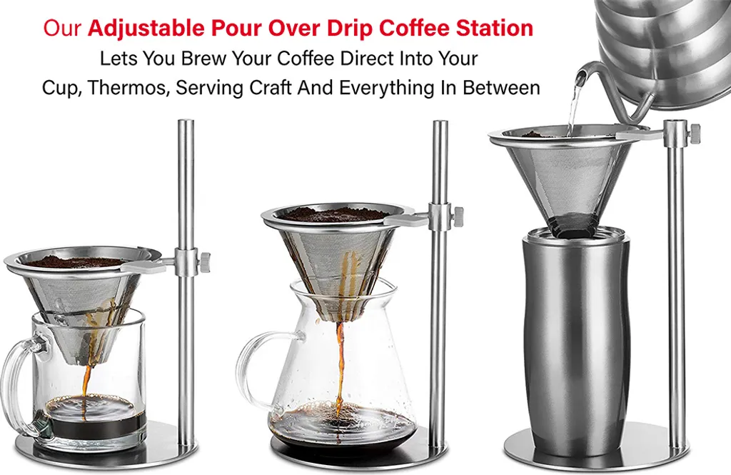 Station de café goutte à goutte manuelle Inox avec support ajustable