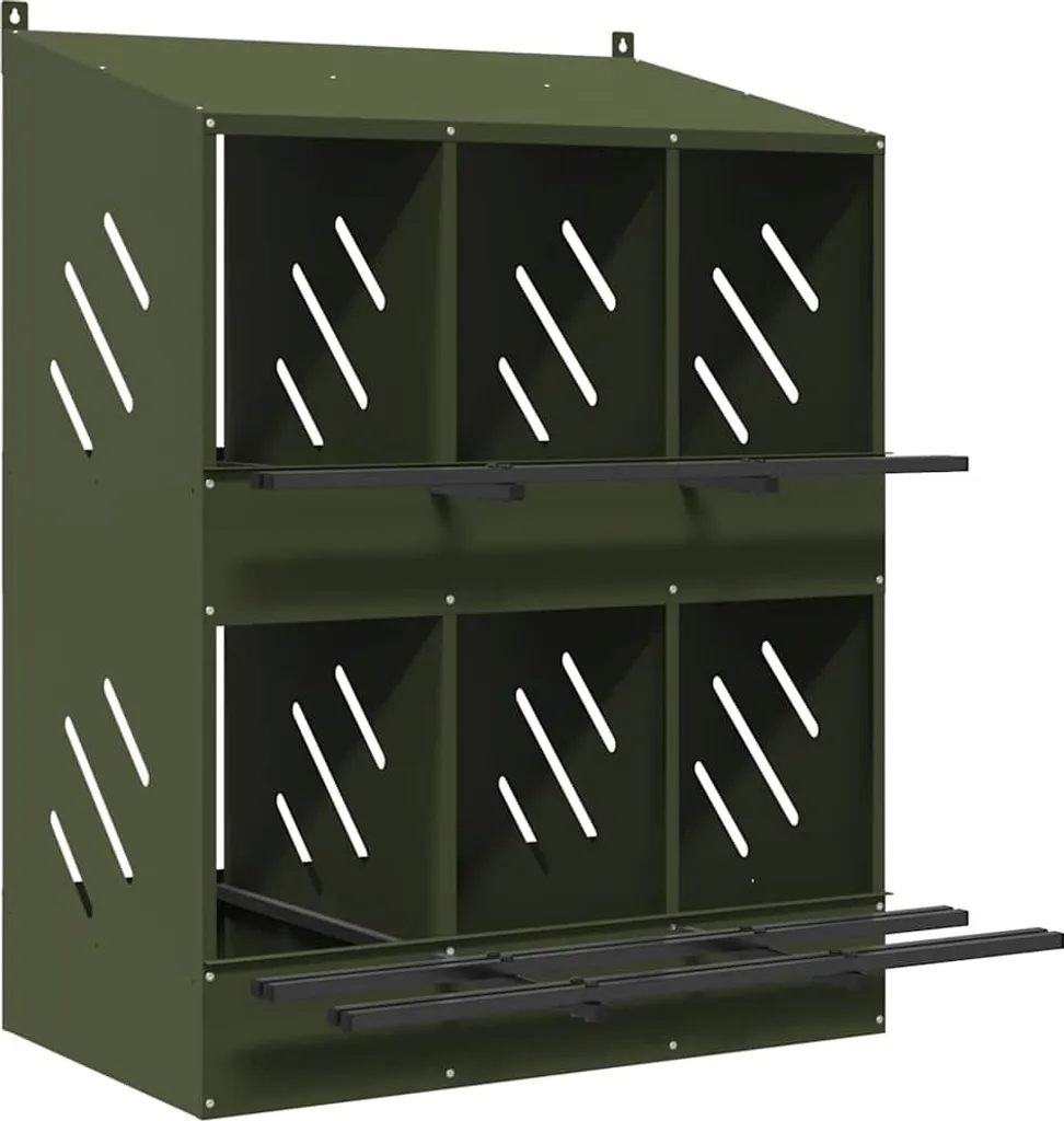 vidaXL Cassetta di nidificazione per polli con 6 scomparti in metallo verde oliva
