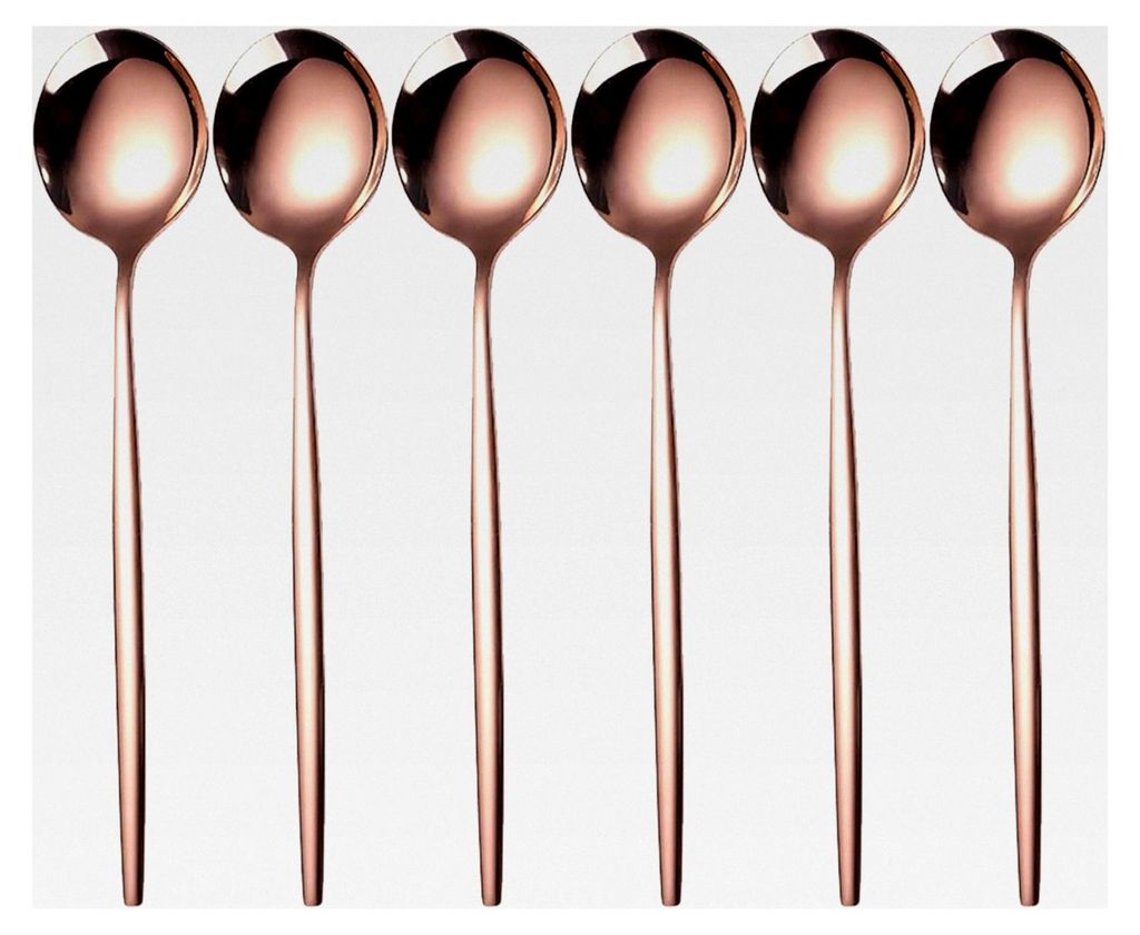 6 Stück kleine 5-Zoll-Löffel, Besteck-Set in Roségold, Edelstahl-Besteck, hochglanzpolierte Mokka-Löffel für Tee, Dessert, Kaffee
