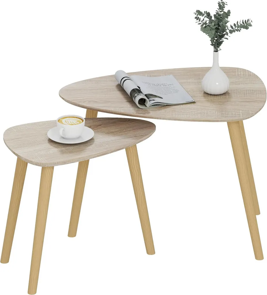 Ensemble de 2 tables d'appoint modernes : Noir mat et pieds en bois de pin