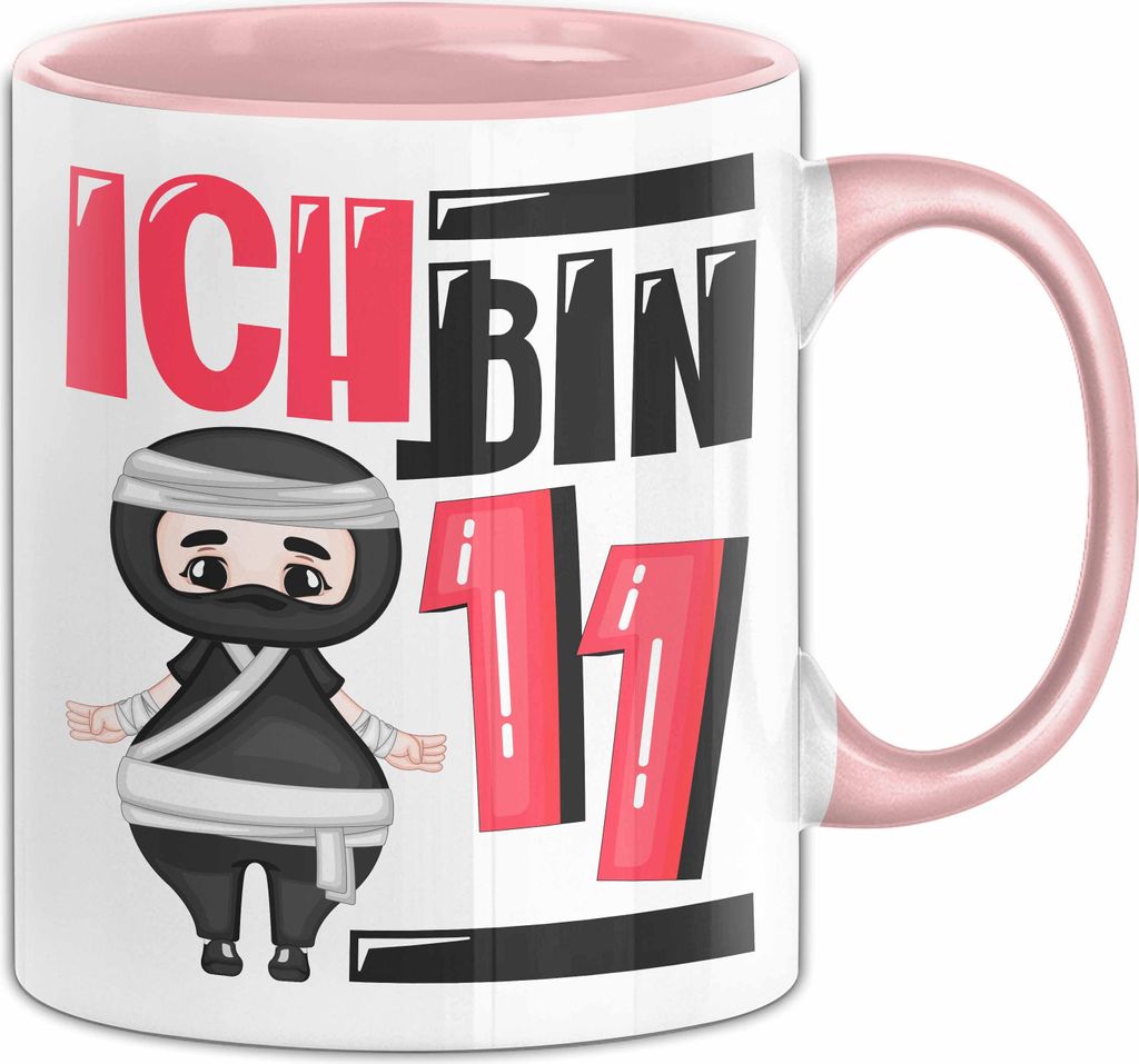 11. Geburtstag Geschenk Tasse BecherJungs Mädchen Geburtstagsgeschenk Ninja Ich Bin 11 (Rosa)