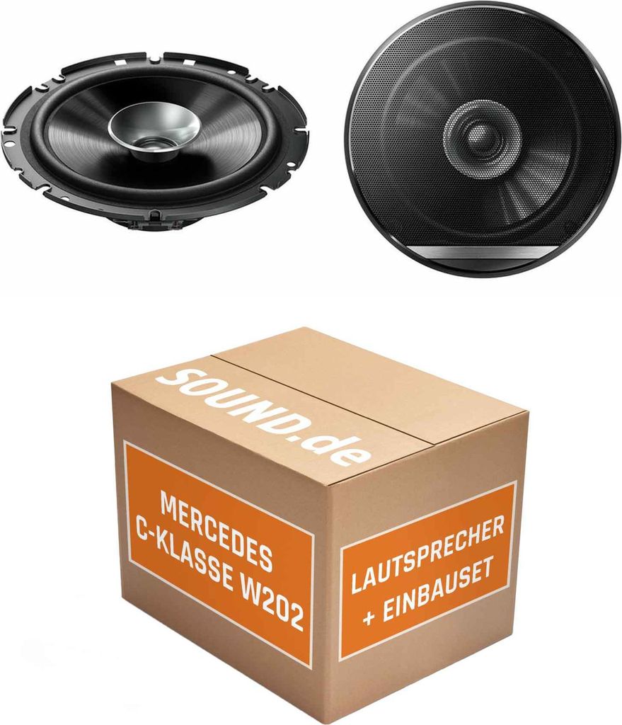 Lautsprecher Boxen Einbaupaket vorne Pioneer TS-G1710F passend für Mercedes C-Klasse W 202 + Limousine | 2x Tief-Mitteltöner mit integriertem Hoc...