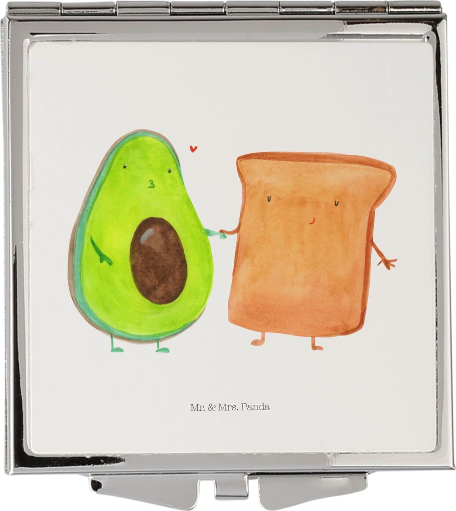 Mr. & Mrs. Panda Schminkspiegel Avocado Toast - Weiß - Geschenk, Quadratischer Spiegel, Freund, Kosmetikspiegel, Hochzeit, Mini, Pärchen, Klappba...
