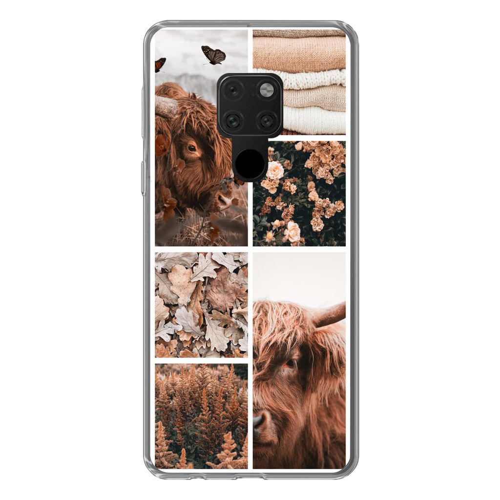 MuchoWow Handyhülle Schutzhülle Hülle für Huawei P40 Lite Schottischer Highlander - Collage - Blumen Silikon Softcase Handy Hülle - Handy