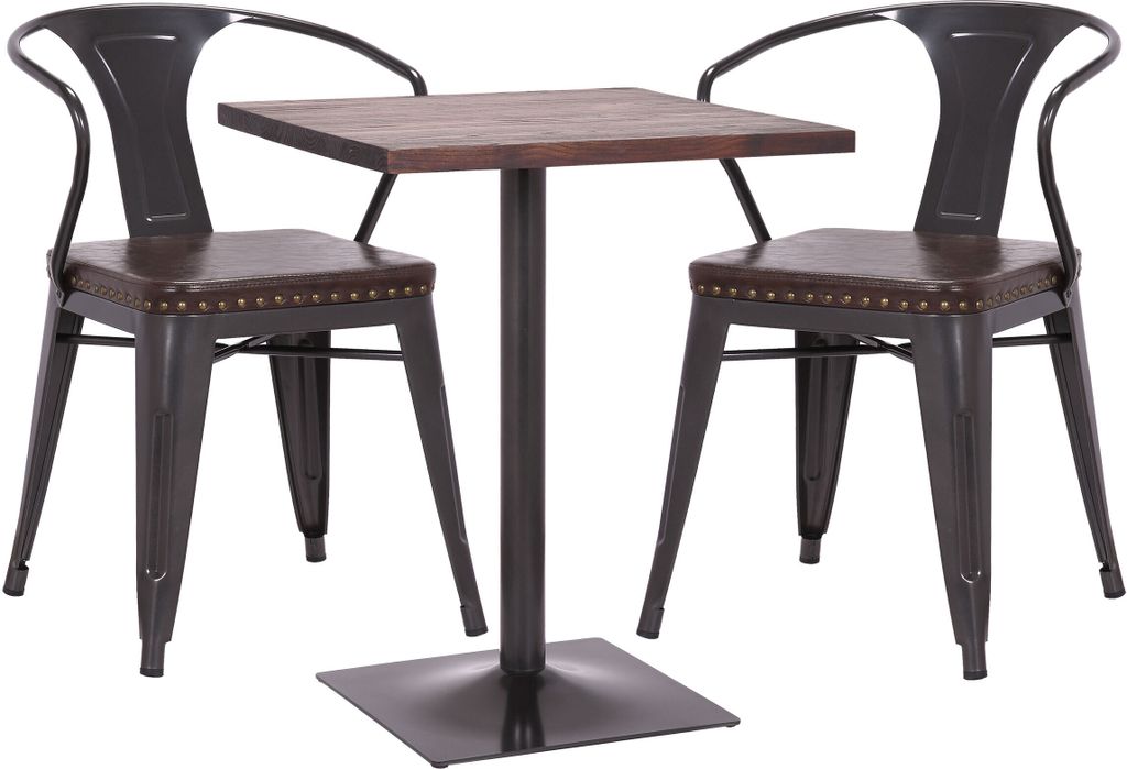 Set Bistrotisch 2x Esszimmerstuhl MCW-H10d, Stuhl Tisch Küchenstuhl Gastronomie MVG schwarz-braun, Tisch dunkelbraun