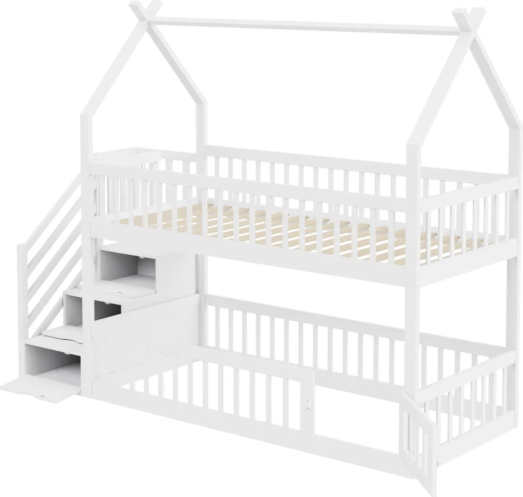 Lit cabane superposé enfant avec rangements et escalier de sécurité - 4