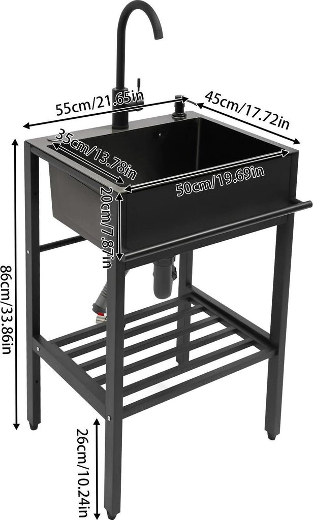 Gastronomie Spülbecken - Freistehendes Gewerbe-Spülbecken - Edelstahl - 55×45×86 cm - Einzelbecken - Mit Wasserhahn - Zwei Löcher - Montage er...