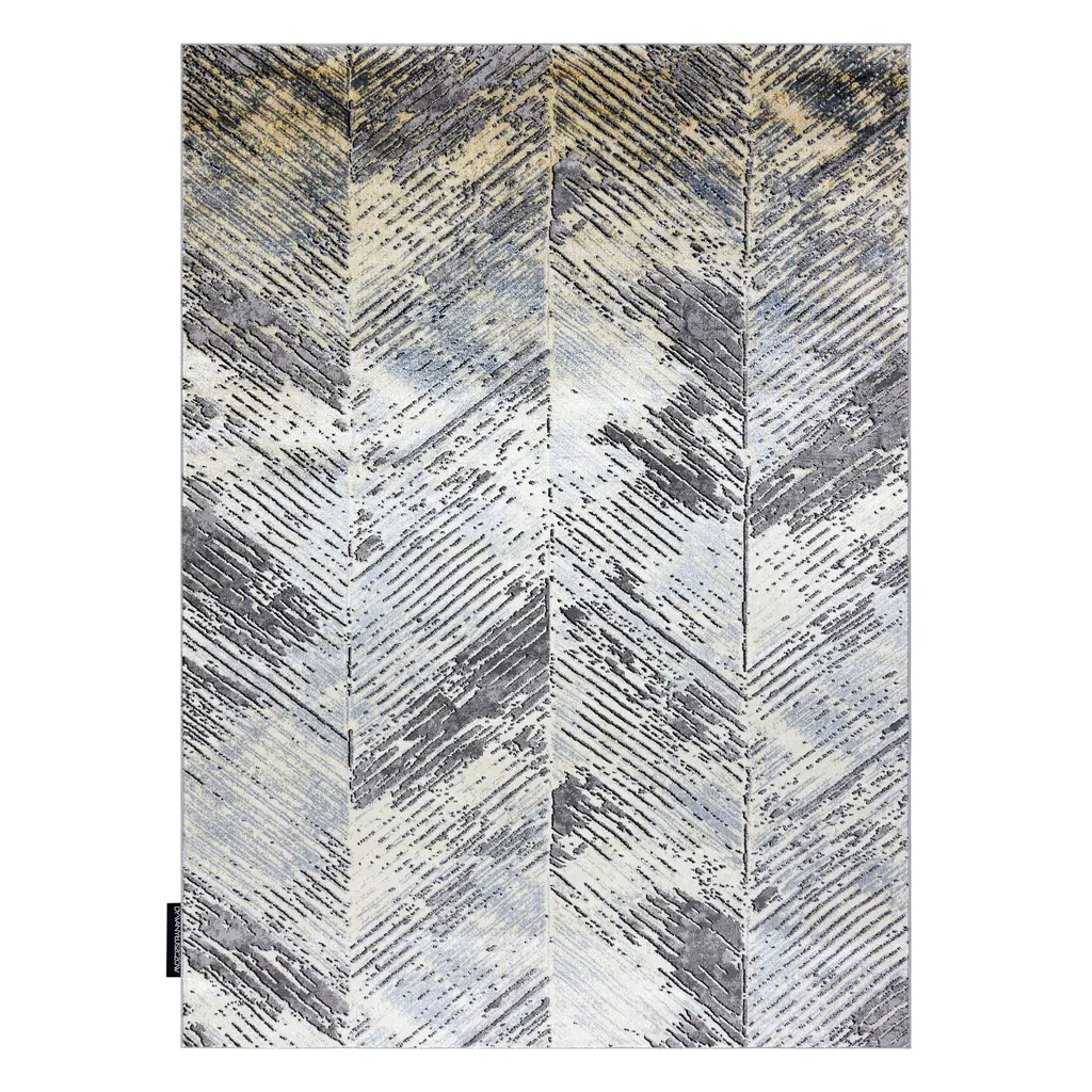 Tapis Déco Herringbone pour Salon Moderne Gris et Or en 140x190 cm