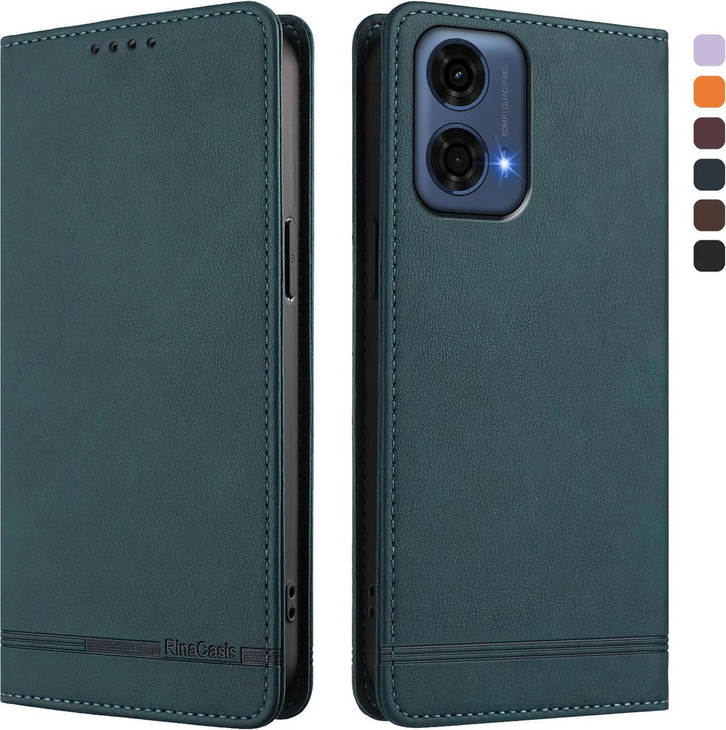 Hülle für Motorola Moto G24 Power, Retro Kunstleder Ständer Klapphülle mit Kartenfächer und Magnetische Grün