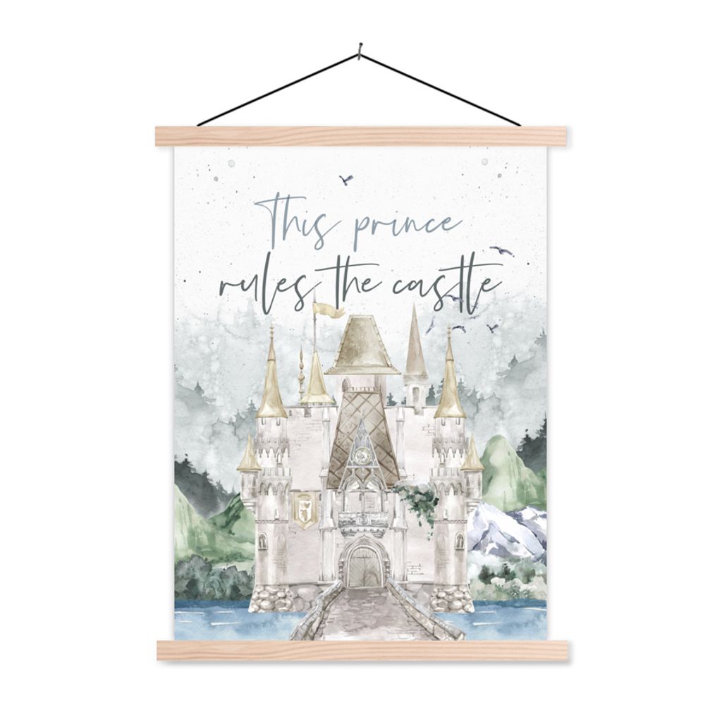 MuchoWow Textilposter Zitate - Sprichwörter - Dieser Prinz regiert das Schloss - Prinz - Kinder - Baby 60x80 cm mit holzfarbenen Rahmen - Wandbild