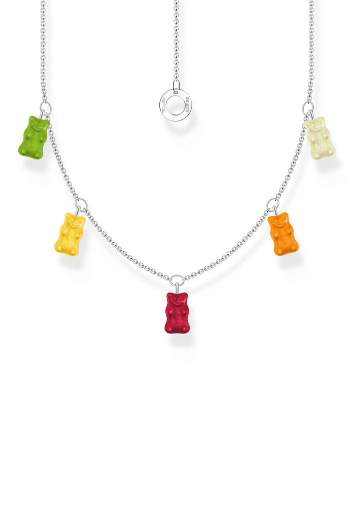 Collana con 5 orsetti colorati in argento e oro Immagine del prodotto 