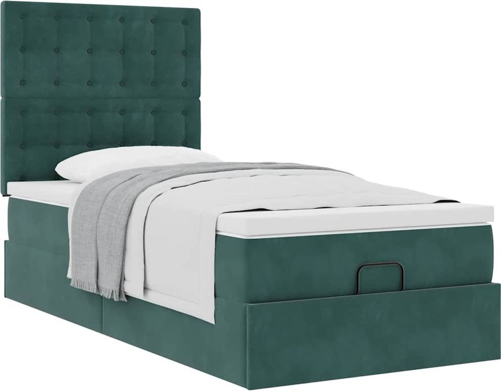 "WINTER SALE"Ottoman-Bett - Einzelbett/Jugendbett mit Lattenrost - mit Matratzen Dunkelgrün 90x190cm Samt - Klassische Betten NeuMöbel901379