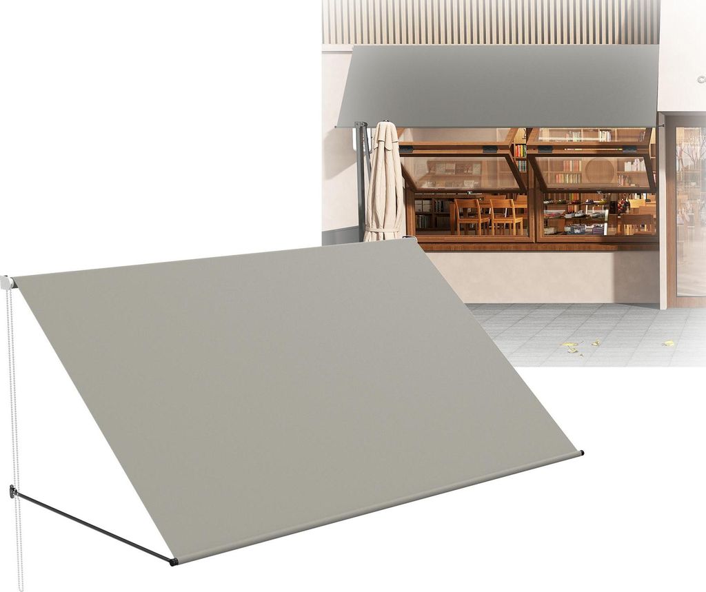 XINZI Fallarmmarkise Balkonmarkise Wandmontage Sonnenschutz mit UV-Schutz & wetterfest Polyester, für Balkon Fenster Terrasse, 300 x 145 cm Grau