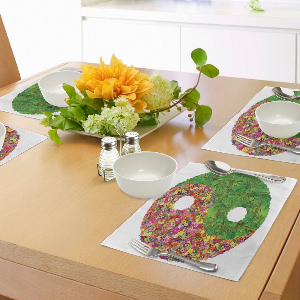 ABAKUHAUS Ying Yang Platzmatten, Blumen und Blätter Asian Zen Ying Yang Symbol Blumenart Daises Sonnenblumen, Tiscjdeco aus Farbfesten Stoff für ...