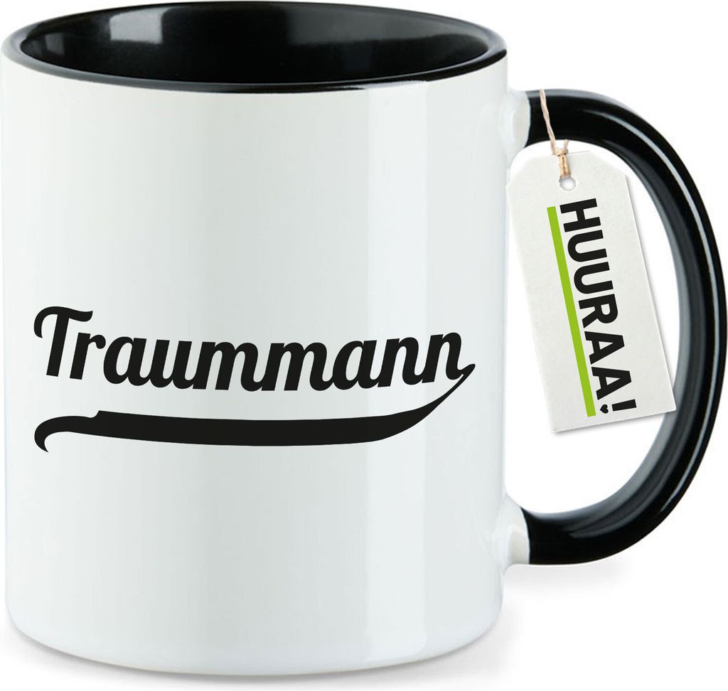 Huuraa Kaffeetasse Traummann Schriftzug 330ml Schwarz Keramik Kaffeebecher Geschenkidee
