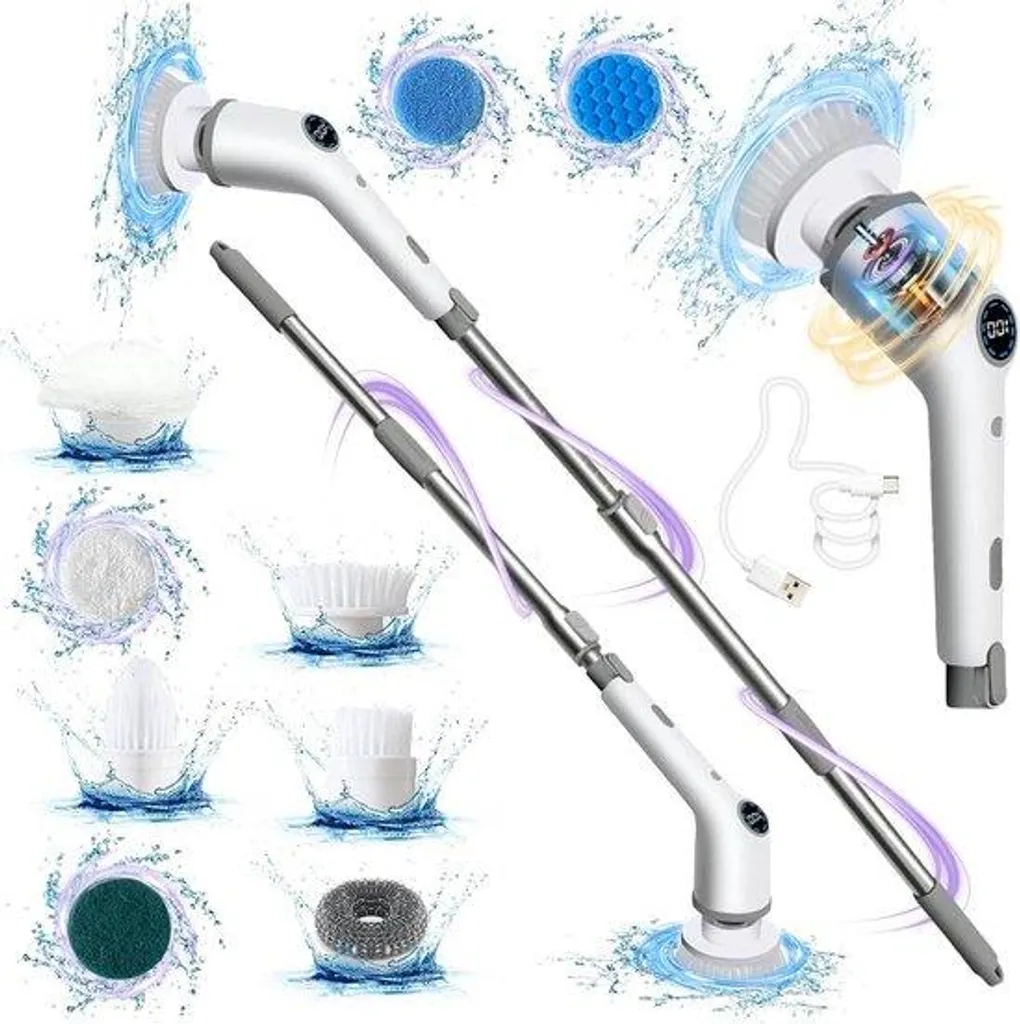 Brosse de nettoyage électrique étanche avec manche long en acier inox