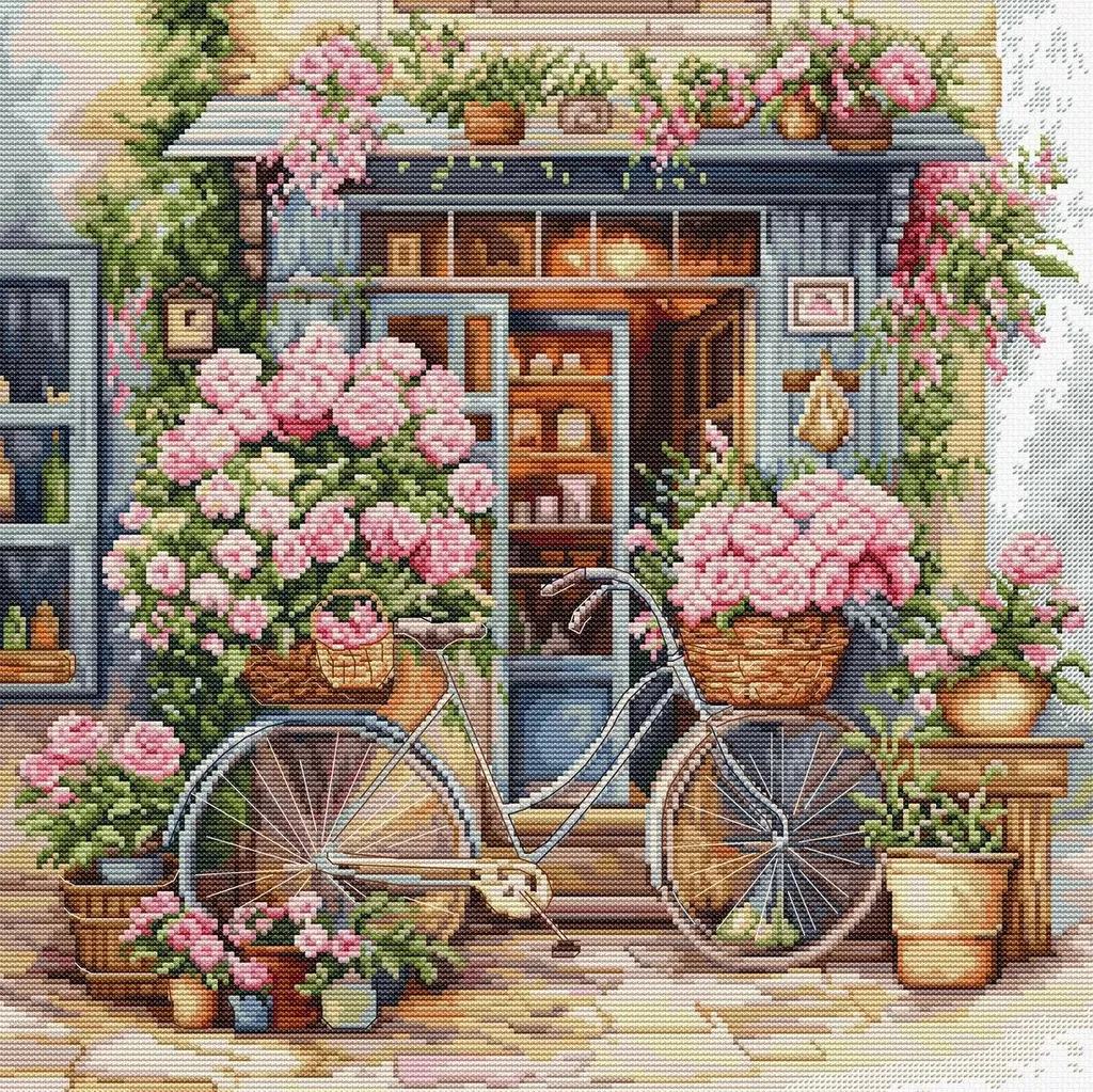Luca-S kit per ricamo a punto croce "Negozio di fiori", schema contato, 32x32cm