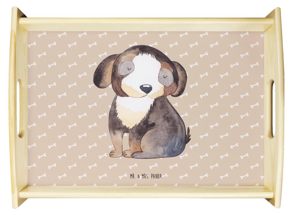 Mr. & Mrs. Panda Servierplatte Holz Hund Entspannen - Hundeglück - Geschenk, Serviertablett, Deko Tablett, Sofa, sofatablett, betttablett, Süß, ...