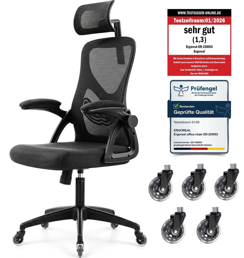 Bürostuhl ergonomisch mit Kopfstütze – Schreibtischstuhl Produktbild 