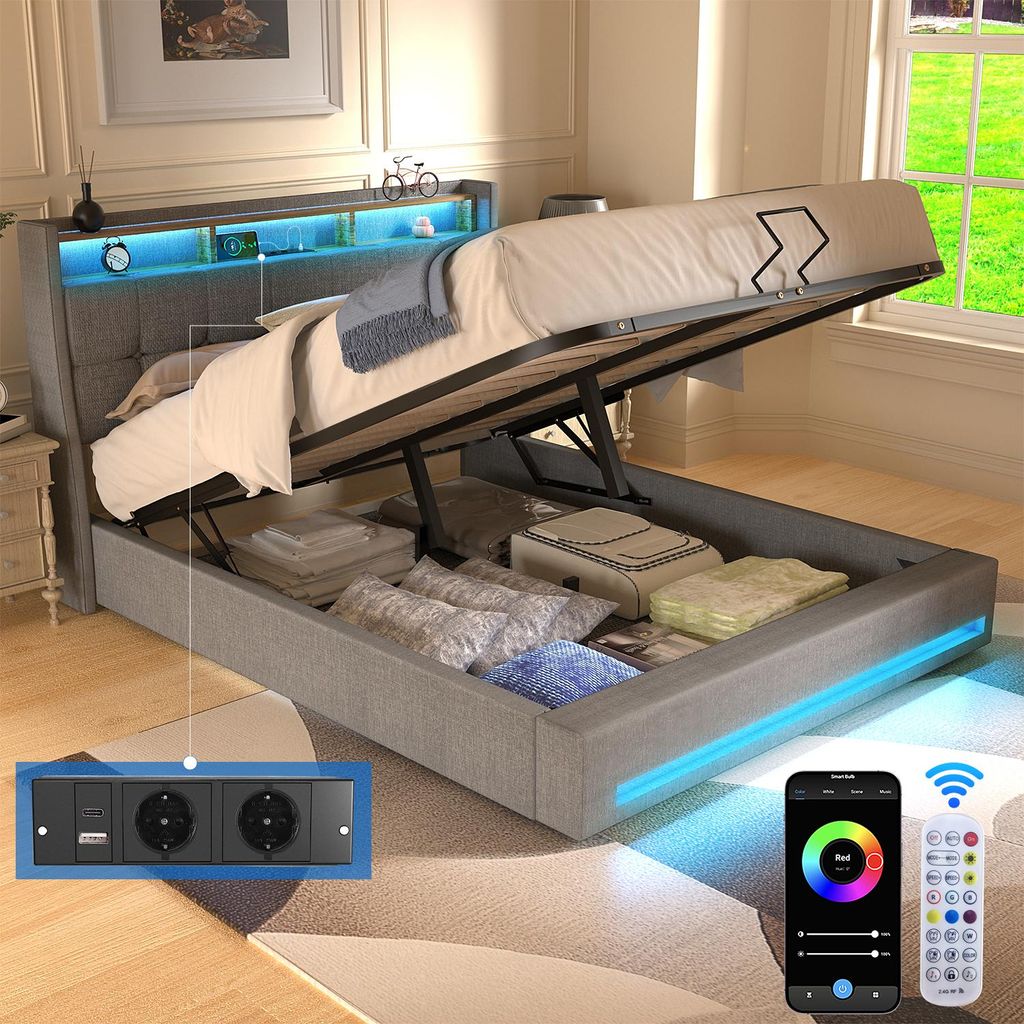 Polsterbett 160x200cm mit Ladefunktion (2AC & USB & Produktbild 
