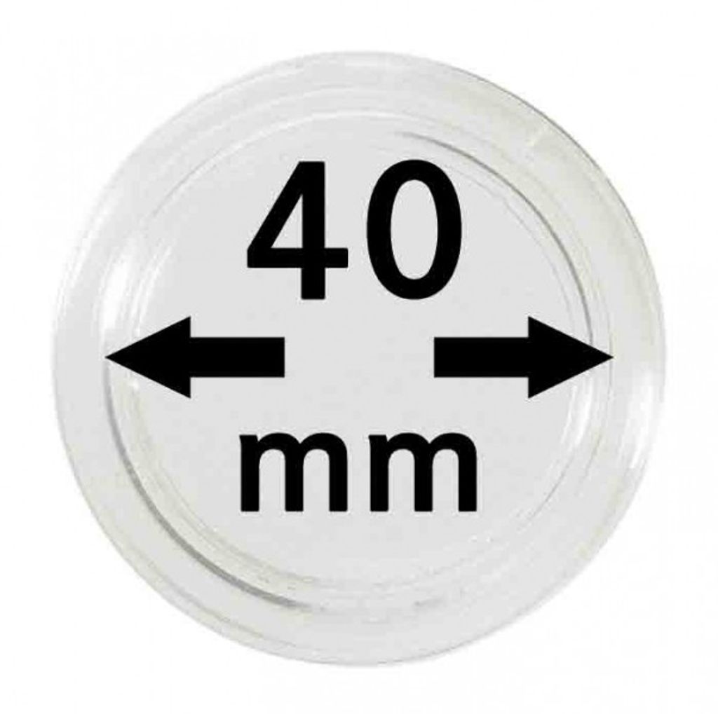 A circular coin capsule with measurement markings.