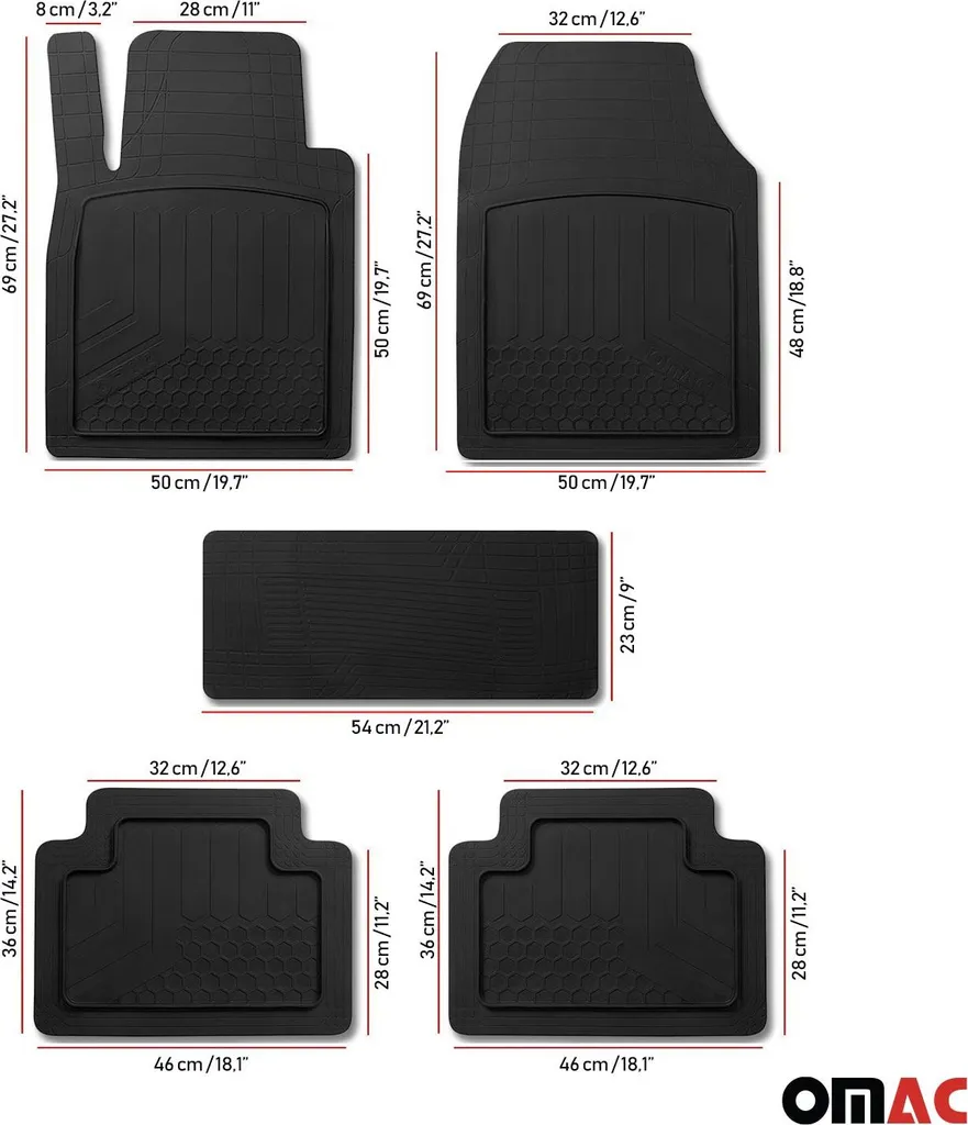 Set Tappeti Gomma Fiat 500X e 500L Neri - 5 Pezzi Alta Resistenza - 7