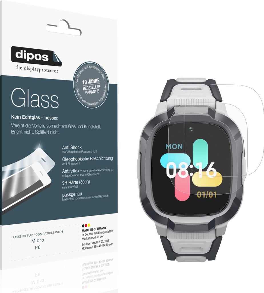 2x Schutzfolie für Mibro P6 matt - Anti-Shock 9H Folie dipos Glass Kunststoffglas