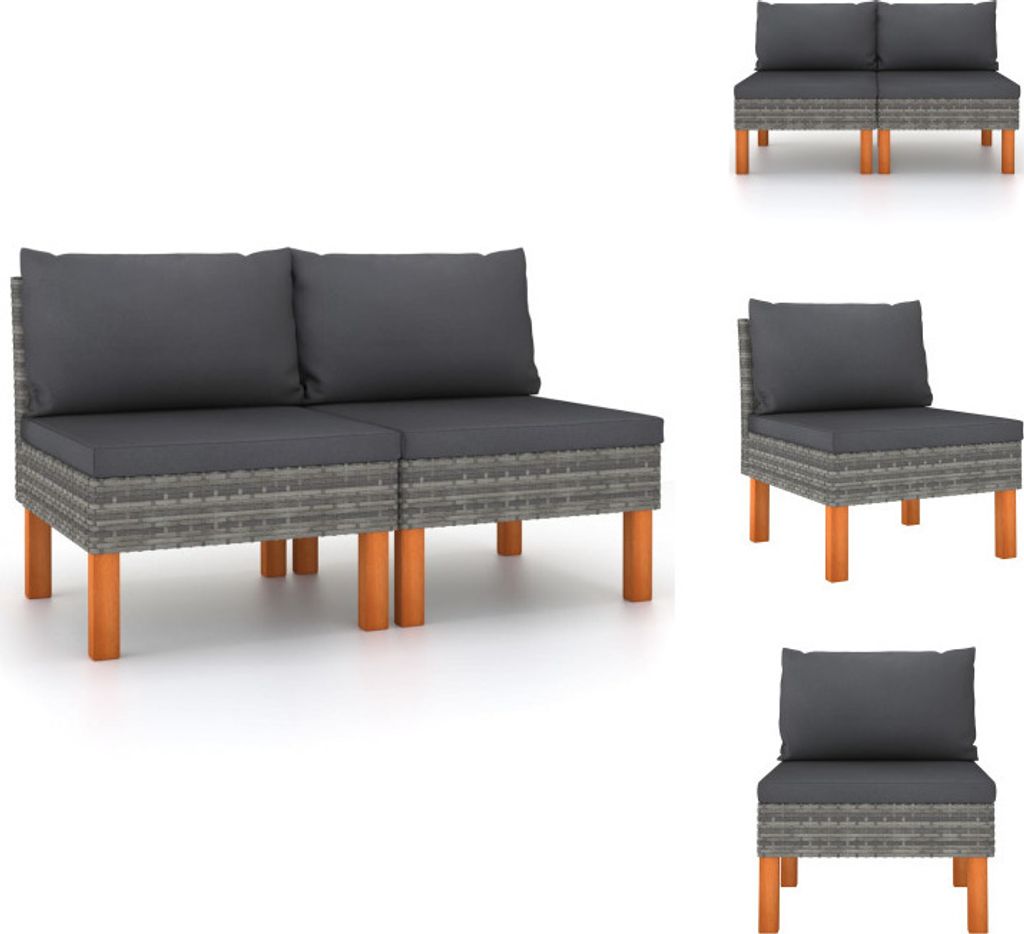 vidaXL Mittelsofas 2 Stk. Poly Rattan und Eukalyptus Massivholz - Gartensofaelemente