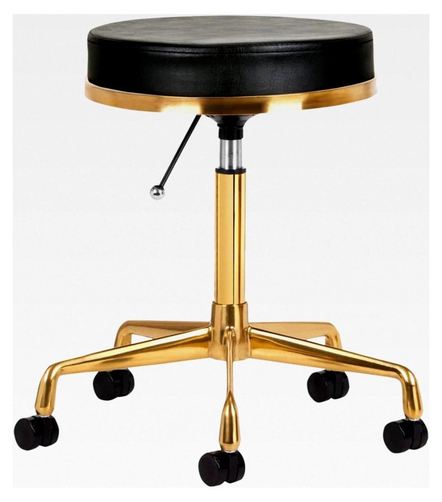 Kosmetikhocker Schwarz Gold Metall Kunstleder Sitz H4 Höhe 47-60 cm Breite 33 cm Drehhocker Rollhocker Arbeitshocker Friseurhocker Klassisch Tufted