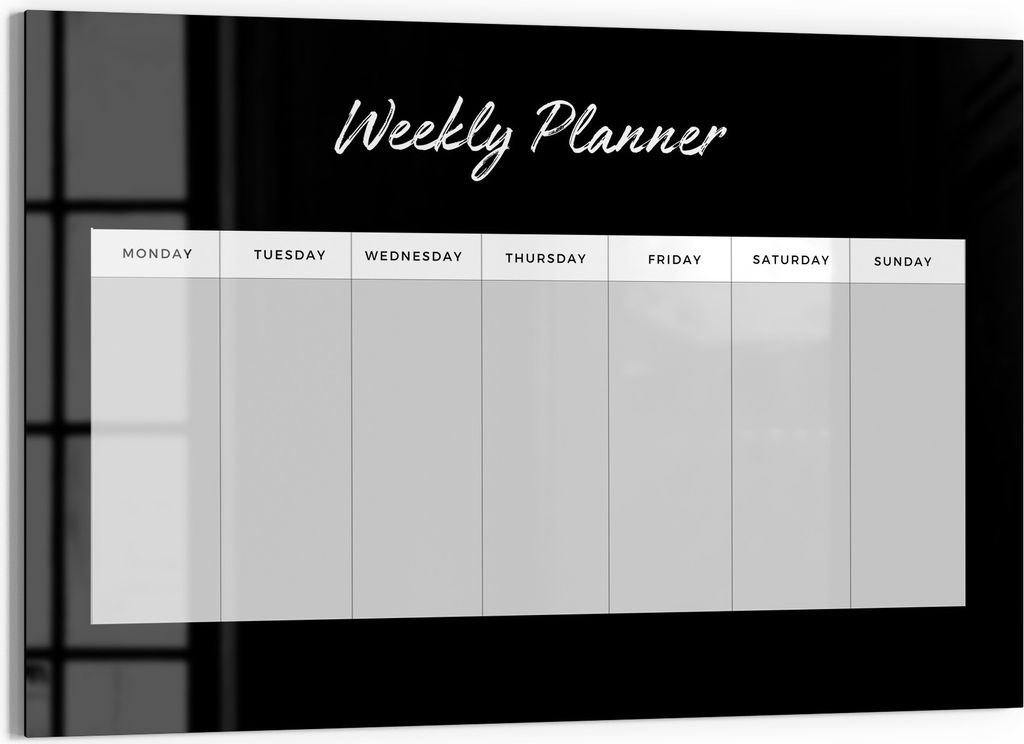 DEQORI Magnettafel Glas 60x40 cm 'Planer Schwarz (EN)' beschreibbar Whiteboard Küche