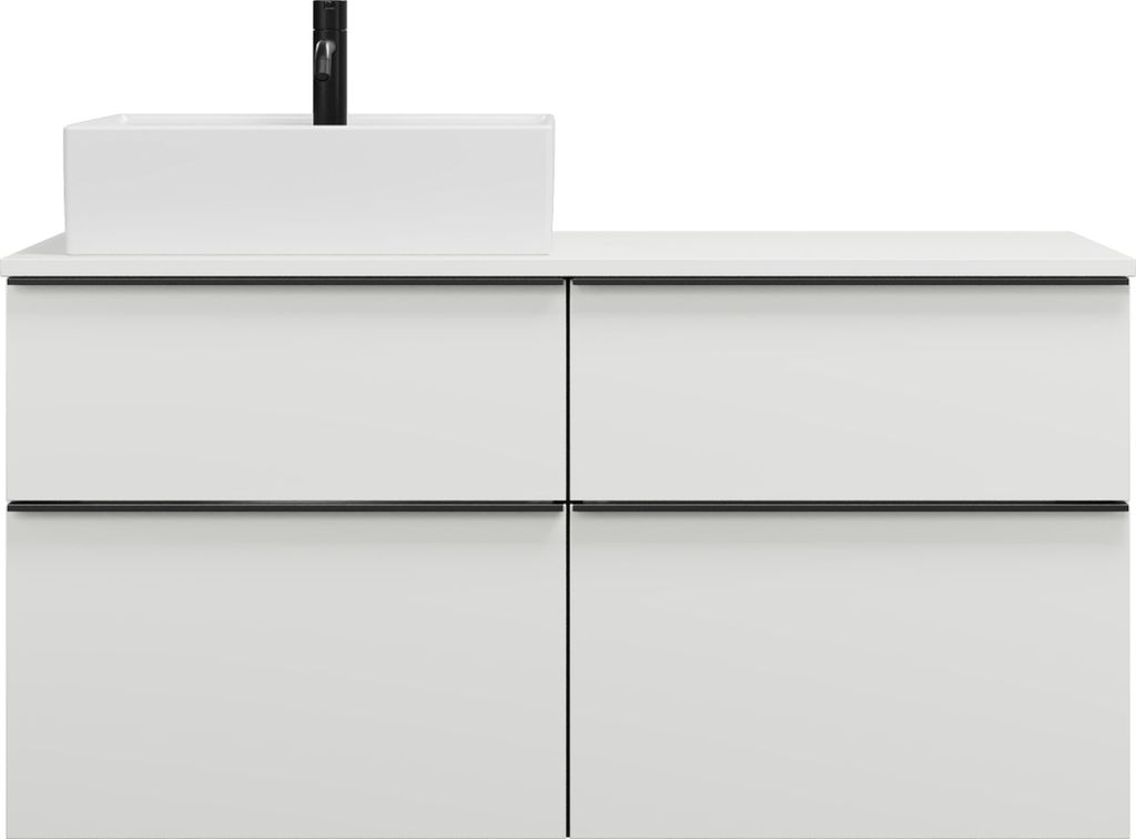 burgbad Eqio Keramik-Aufsatzwaschtisch quadratisch, links, inklusive Waschtischunterschrank mit 4 Schubladen, Breite 1200mm, SGUS120LF6582C0001G0252
