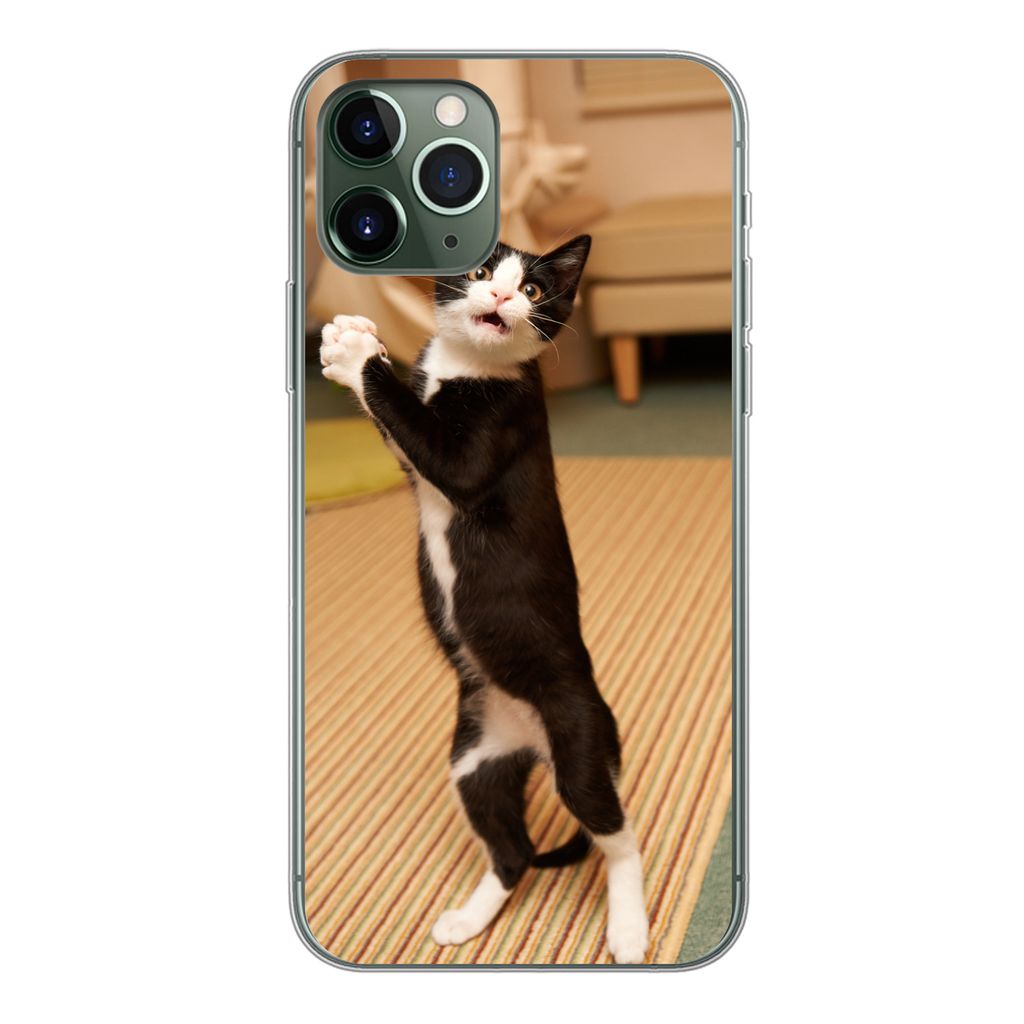 MuchoWow Handyhülle Schutzhülle Hülle für iPhone 11 Pro Katze - Wohnzimmer - Schwarz Silikon Softcase Handy Hülle - Handy