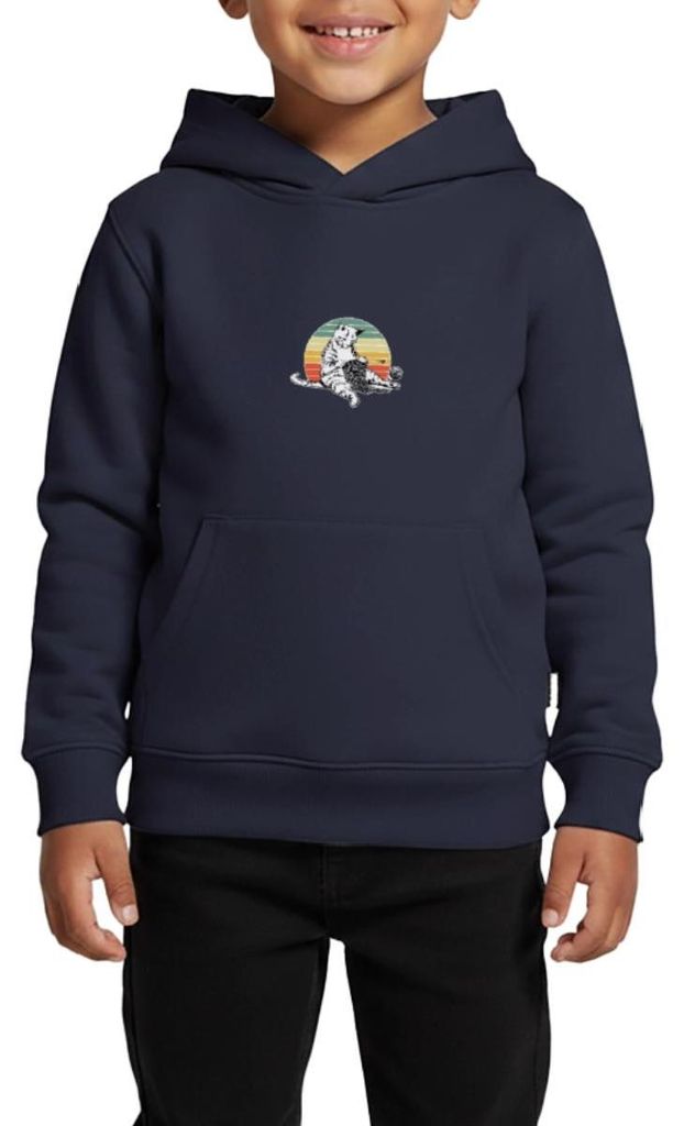 Spreadshirt Strickende Katze | Retro Katze Mit Wolle Kinder Premium Hoodie, 98/104 (2 Jahre), Navy