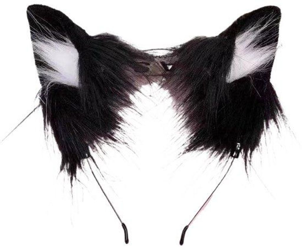 Haarband mit Tierschmuck für Cosplay, handgefertigt aus Fleece-Imitat: Katzen-, Fuchs-, Wolf- und Hundering - Katzenring schwarz-weiß