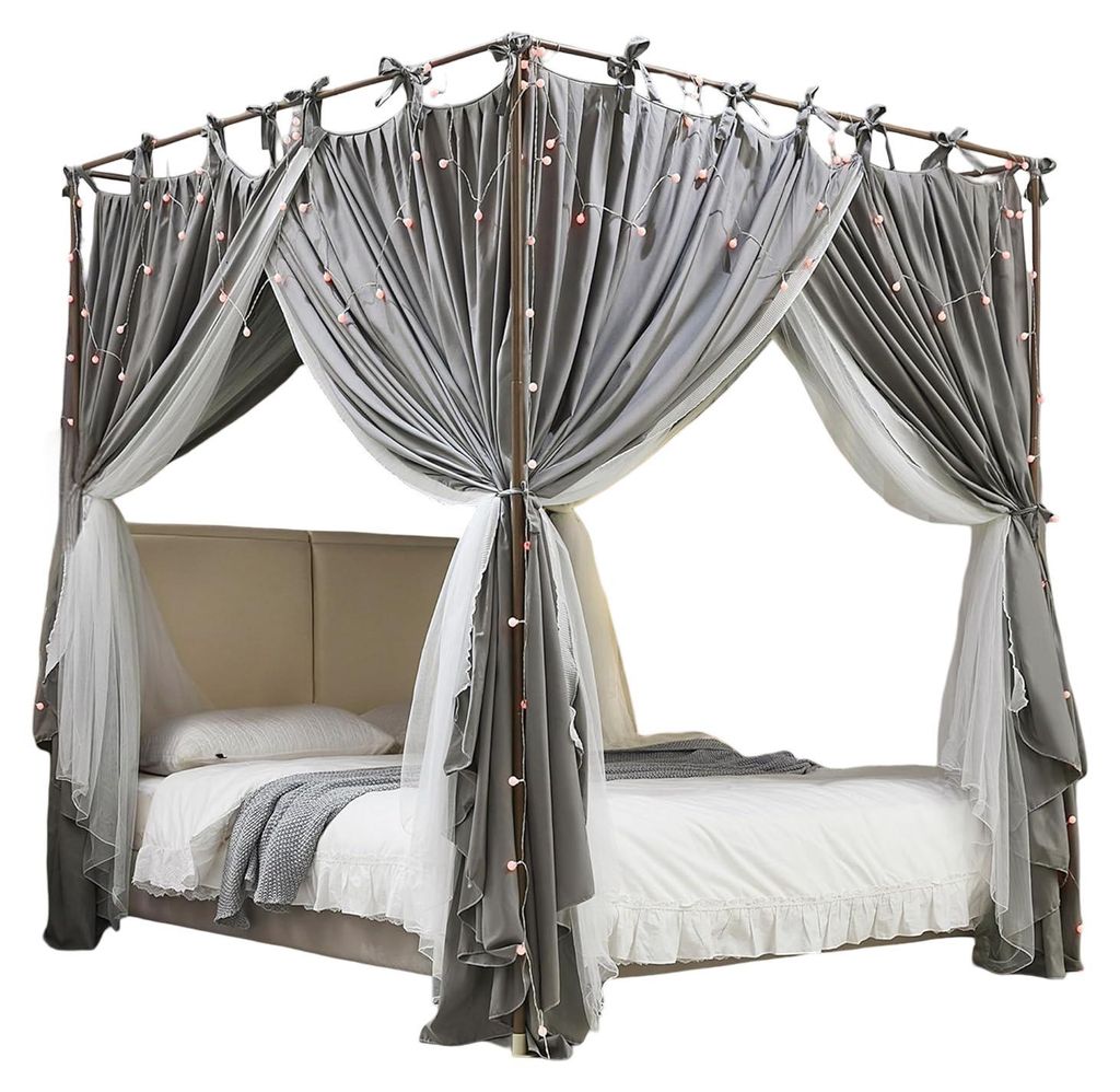 Bett-Baldachin mit Moskitonetz Set Elegant Grau 120x200x210 Produktbild 