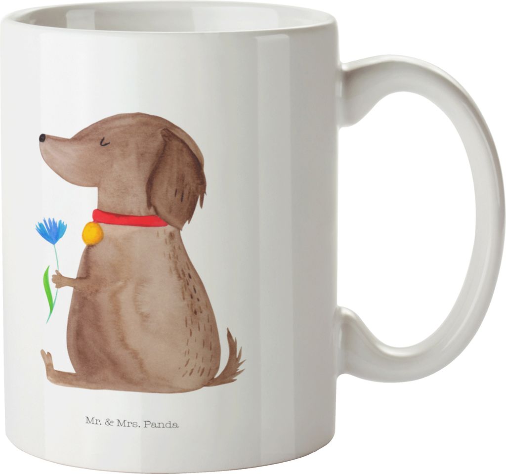 Mr. & Mrs. Panda Plastikbecher Hund Blume - Weiß - Geschenk, Hundeliebe, Trinklernbecher, Haferl, Pott, Hunderasse, Halsband, Kindertasse, Hunde, ...