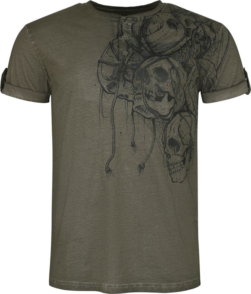 Black Premium by EMP Herren grünes T-Shirt mit Totenkopf-Frontprint auf der linken Seite XL