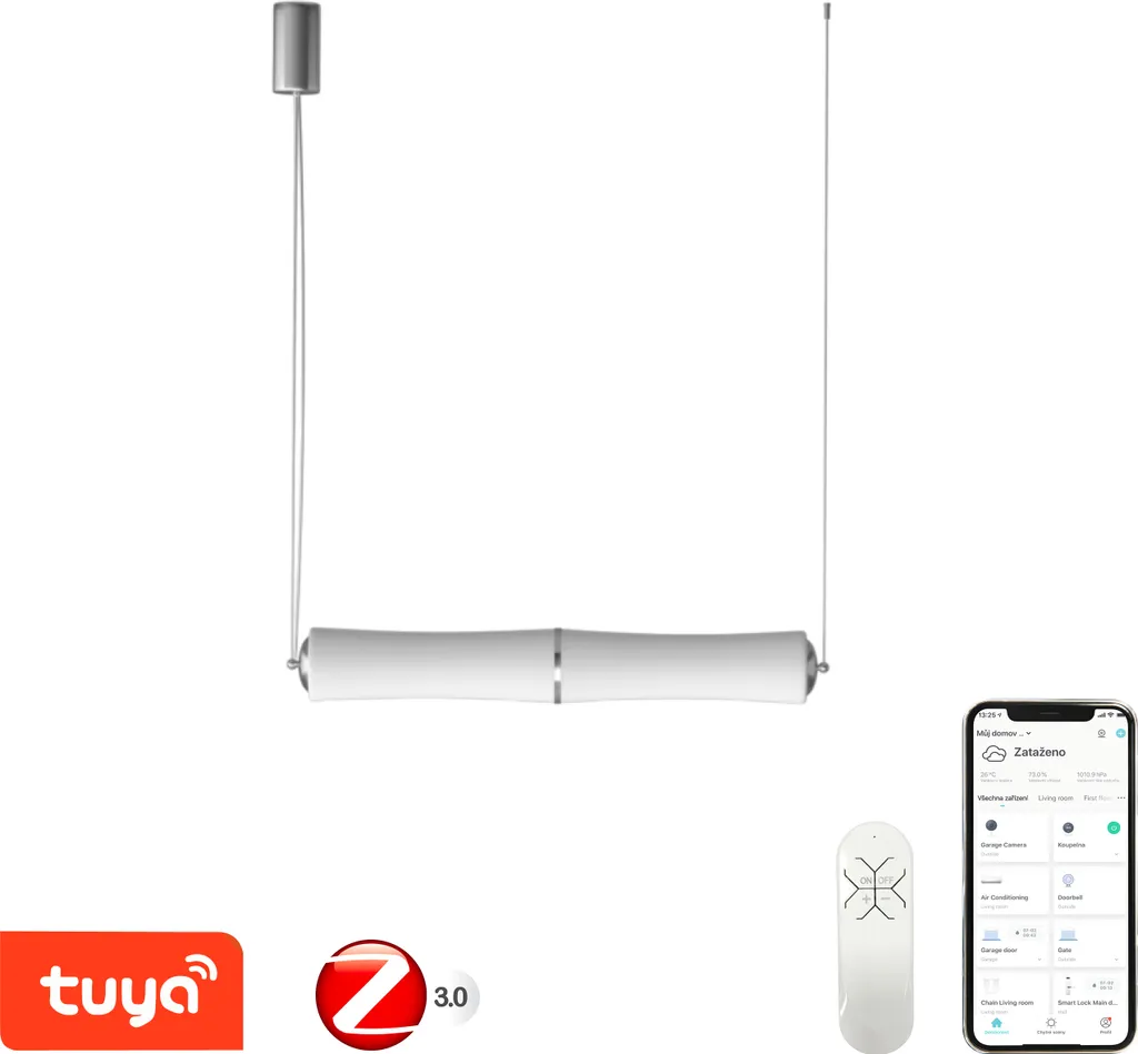 Suspension LED en Bambou Blanc 90cm Luminaire Connecté Zigbee 30W Immax