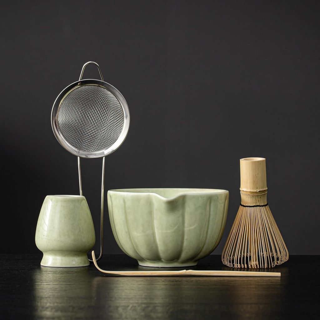 Matcha-Schneebesen-Set, Matcha-Set, Keramik-Matcha-Schale, Schneebesen, Schaufel, Chasen-Halter, Sieb, Premium Japanese Matcha Tea Set - 5-teilig