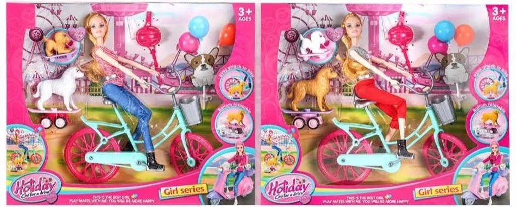 Jouet Poupée Cycliste et ses Compagnons Animaux - Kit de Jeu Complet