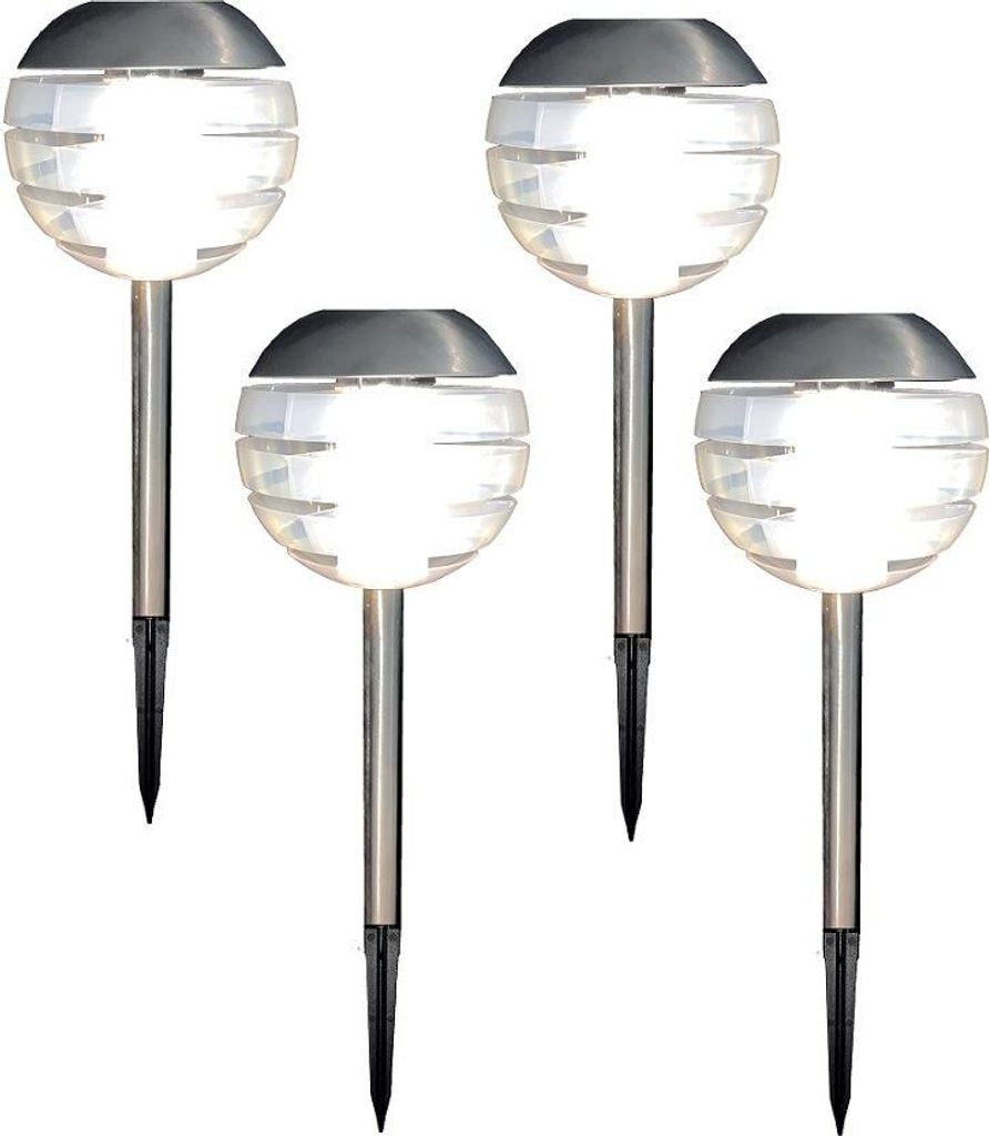LED Solarstäbe "Ufo" warmweiß 4er Set silber Metall 32x12,5 Solarleuchte 1025