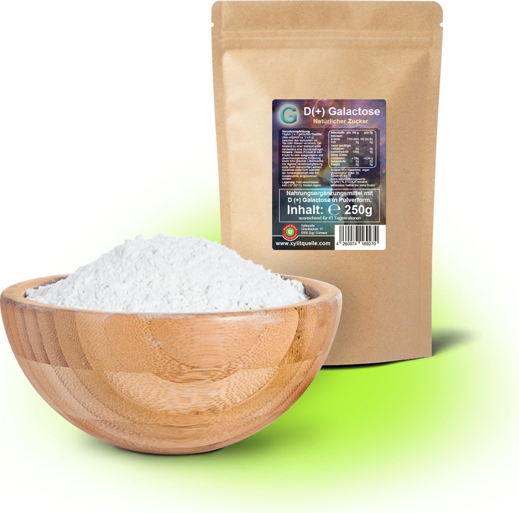 D-Galactose 250g feinstes Pulver | Reinheit >99% | Schleimzucker | Schweizer Markenqualität | vegan aus Akazie | hohe Löslichkeit | 45-70% Süßk...